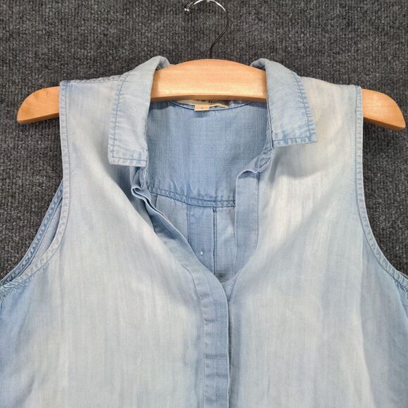Cloth & Stone Denim Button Up Vest Womens Small Sleeveless Blue High Low Hem - Picture 4 of 12
